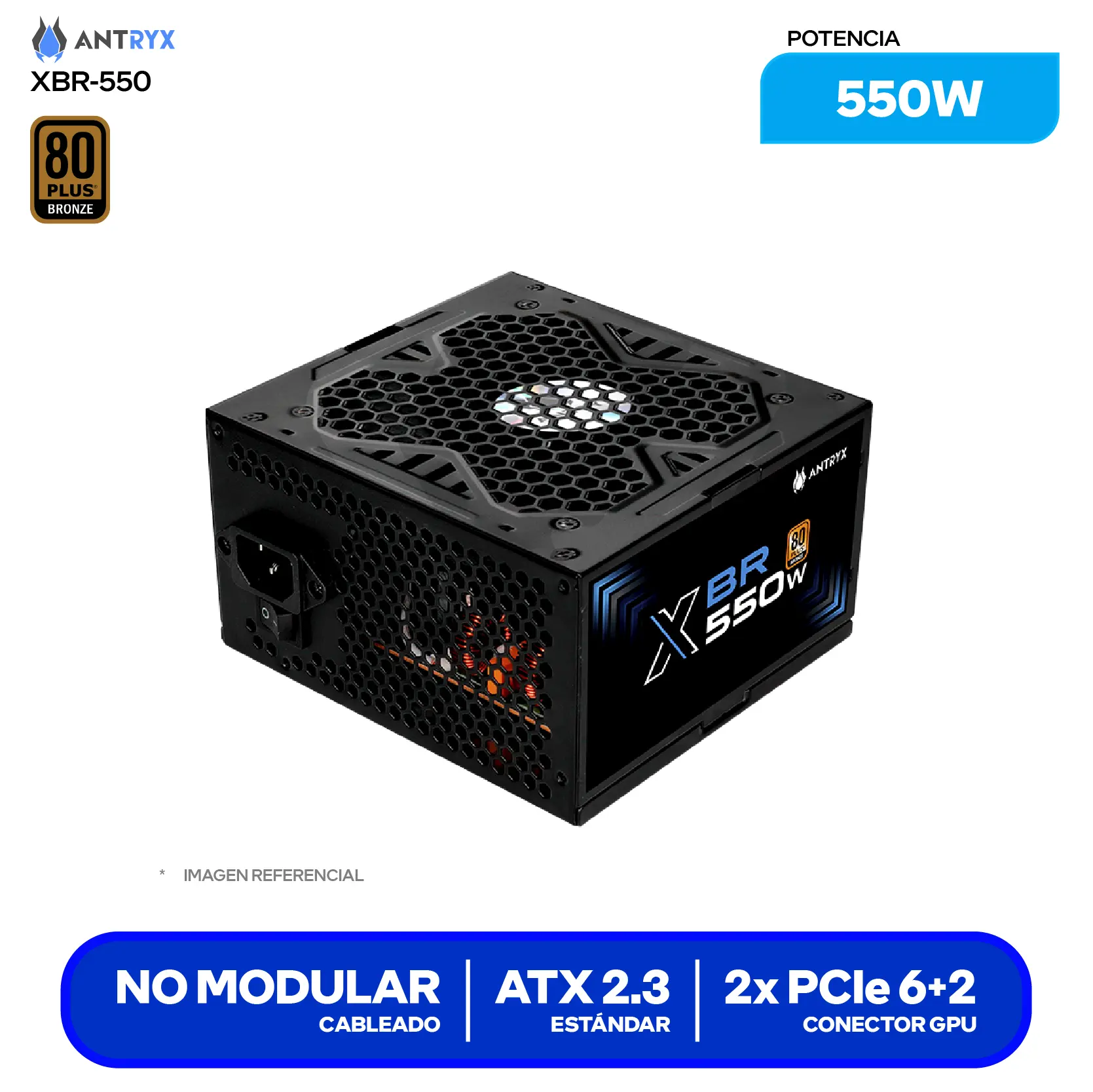 Fuente de Poder Antryx XBR-550 550W (FP-550W) 80 Plus Bronze, No Modular