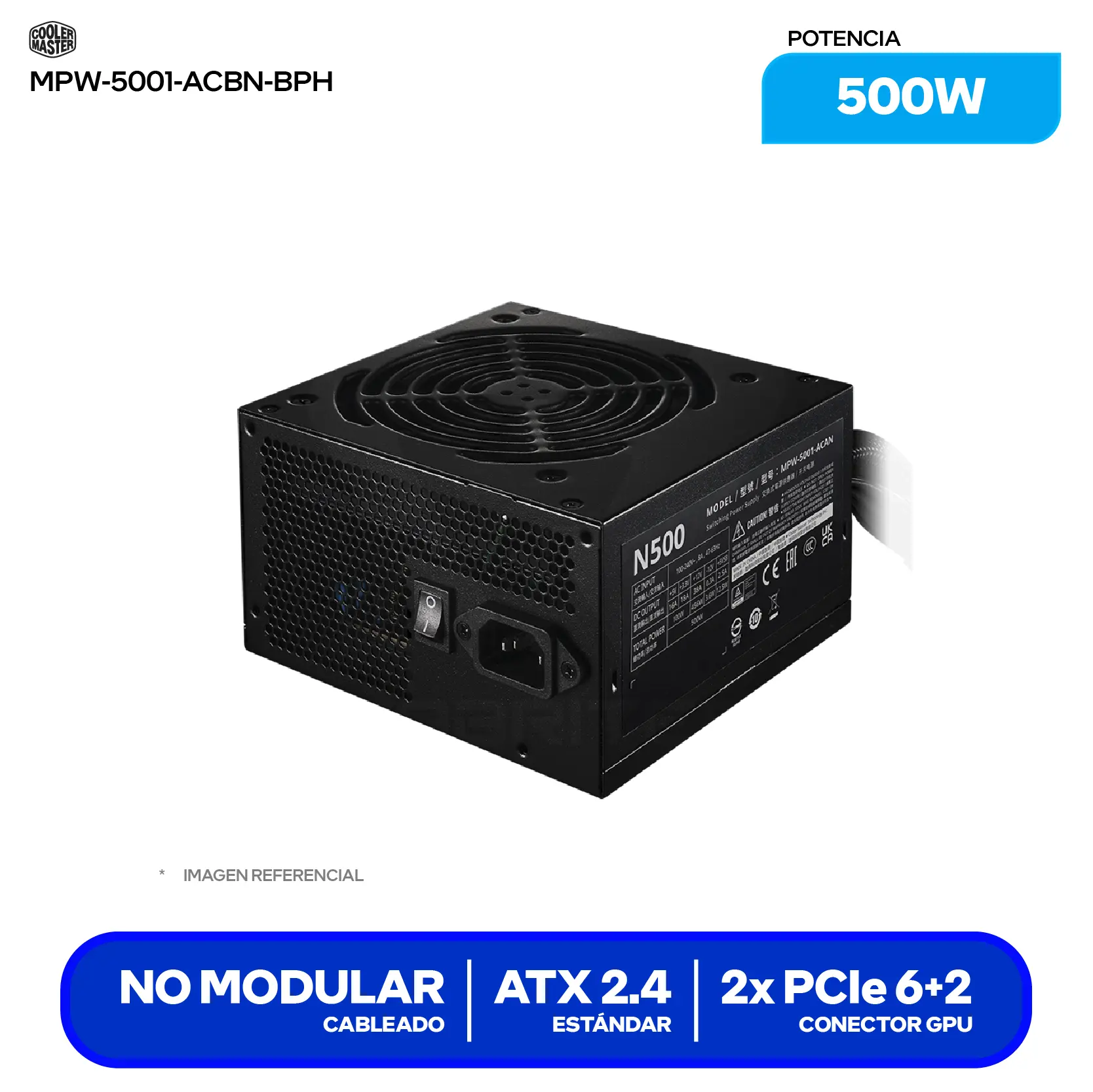 Fuente de Poder Cooler Master Elite Nex N500 500W (MPW-5001-ACAN-BUS) No Modular