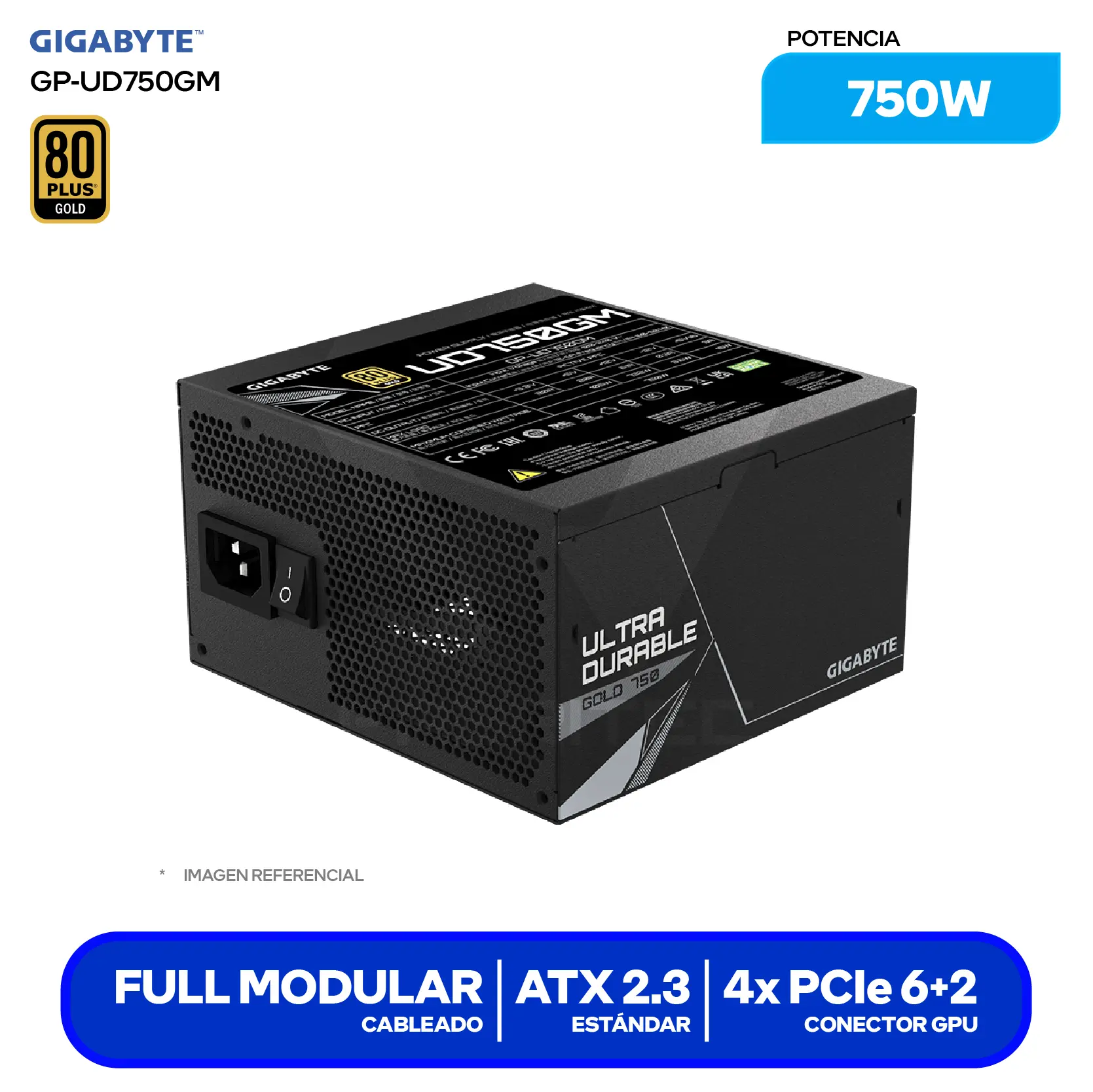Fuente de Poder Gigabyte UD750GM 750W (GP-UD750GM) 80 Plus Gold, Full Modular