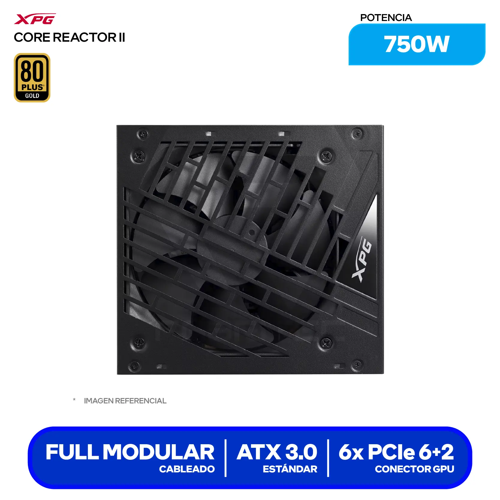 Fuente de Poder XPG Core Reactor II 750W (COREREACTORII750G-BKCUS) 80 Plus Gold, Full Modular
