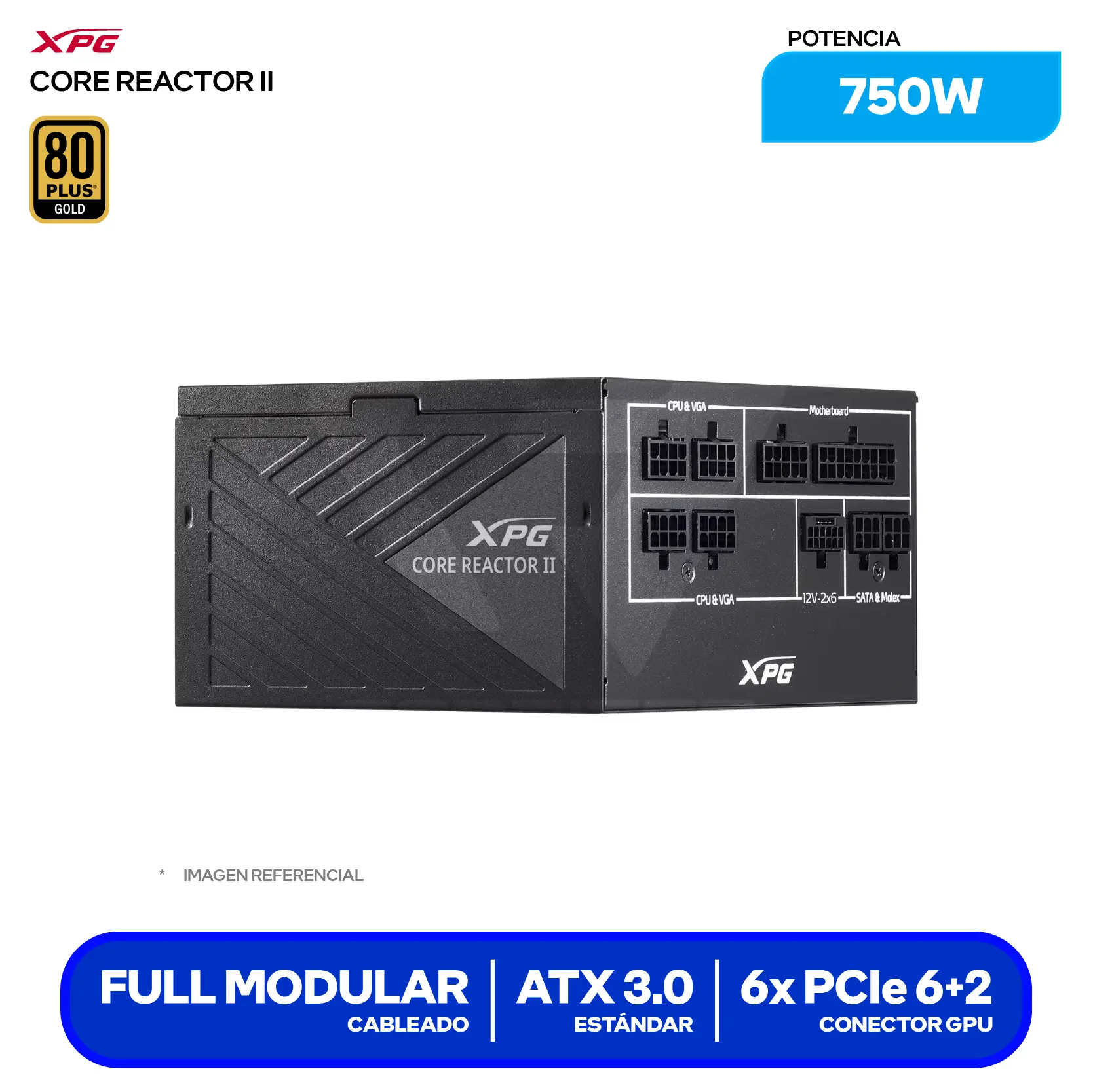 Fuente de Poder XPG Core Reactor II 750W (COREREACTORII750G-BKCUS) 80 Plus Gold, Full Modular