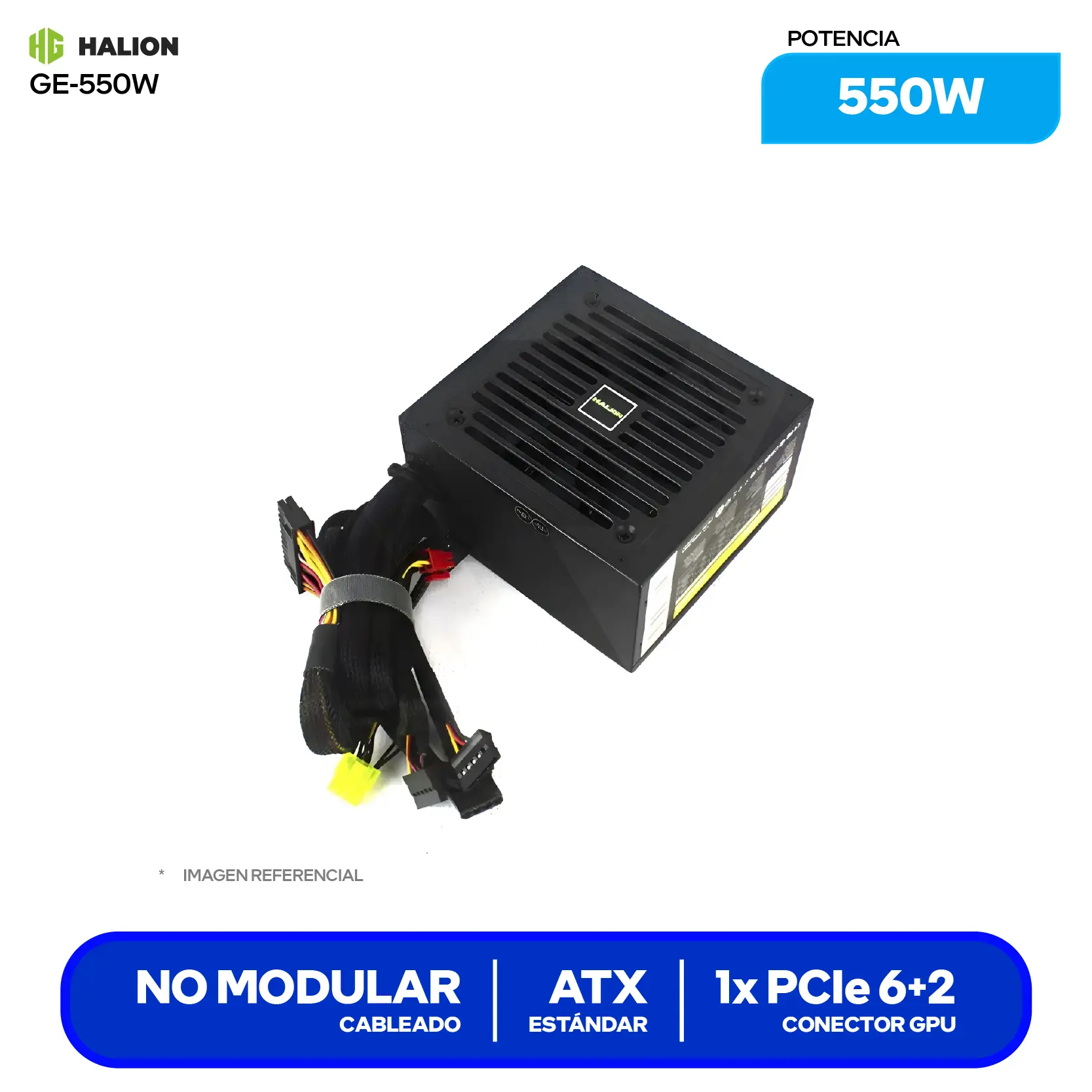 Fuente de Poder Halion Gaming GE-550 550W (GE-550) No Modular