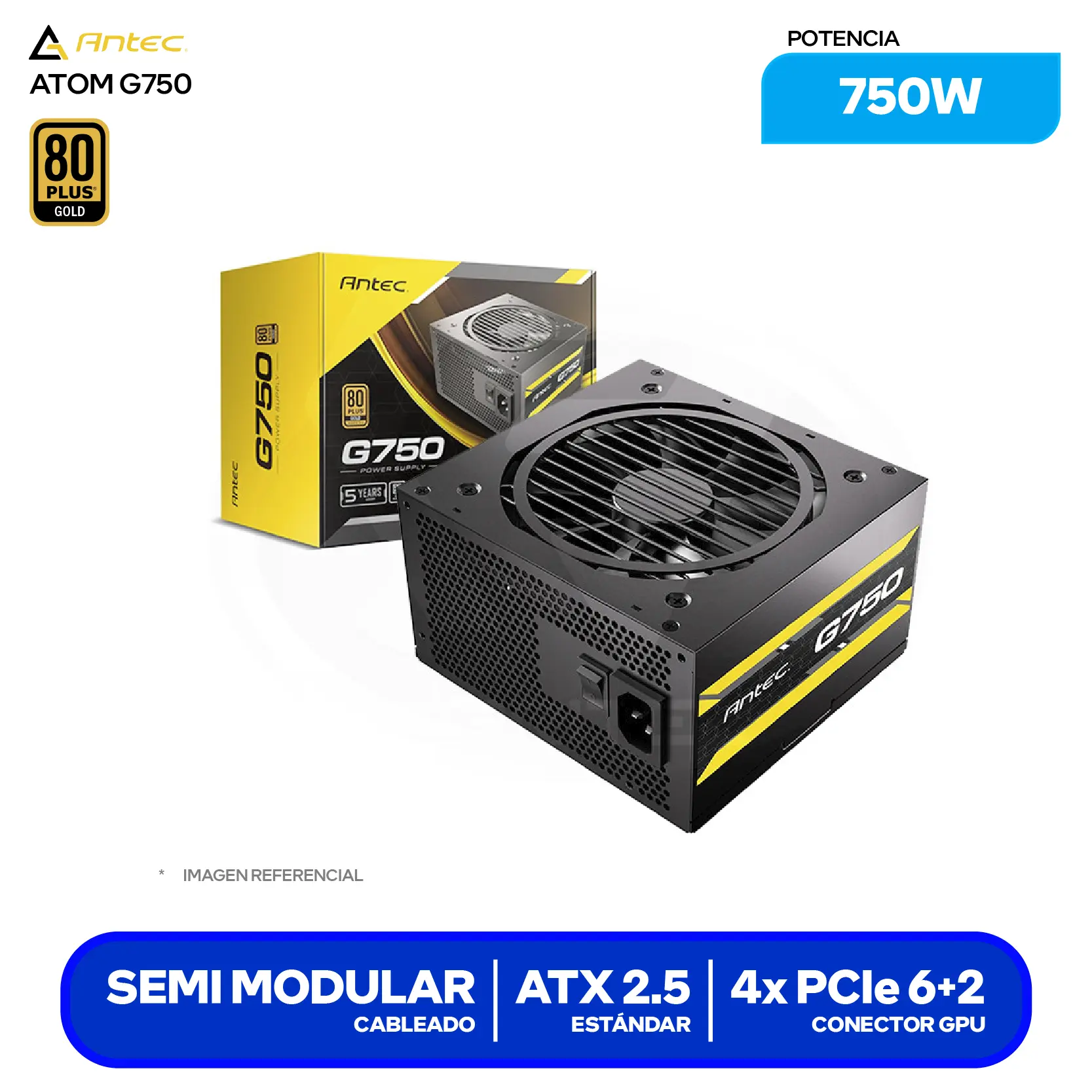 Fuente de Poder Antec Atom G750 750W (ATOM G750 EC) 80 Plus Gold, Semi Modular