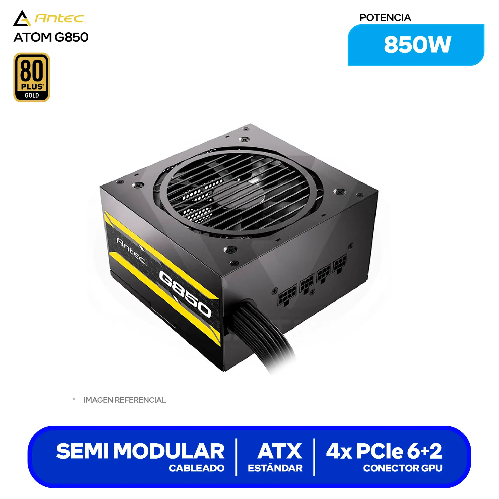 Fuente de Poder Antec Atom G850 850W (ATOM G850 EC) 80 Plus Gold, Semi Modular