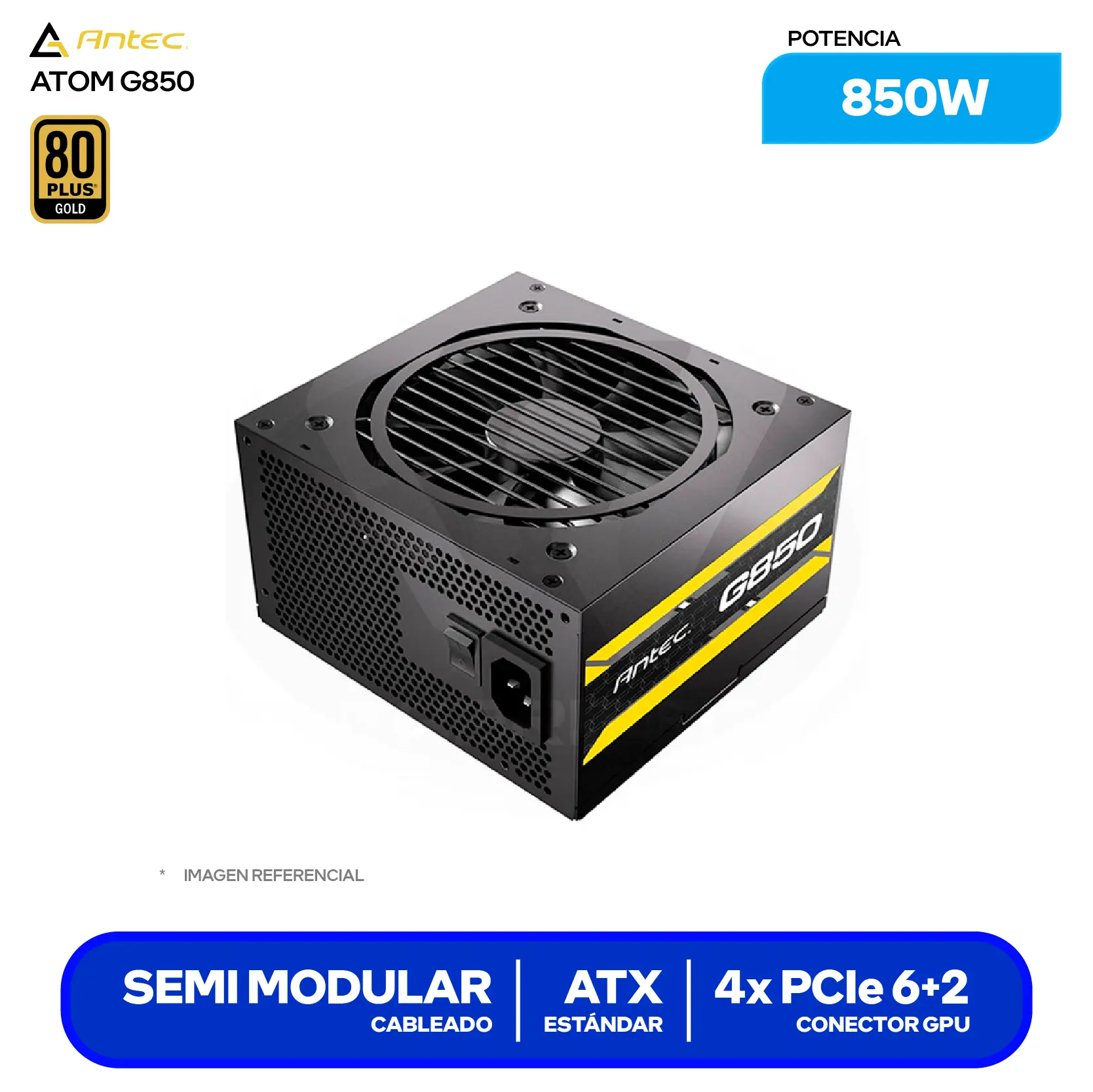 Fuente de Poder Antec Atom G850 850W (ATOM G850 EC) 80 Plus Gold, Semi Modular