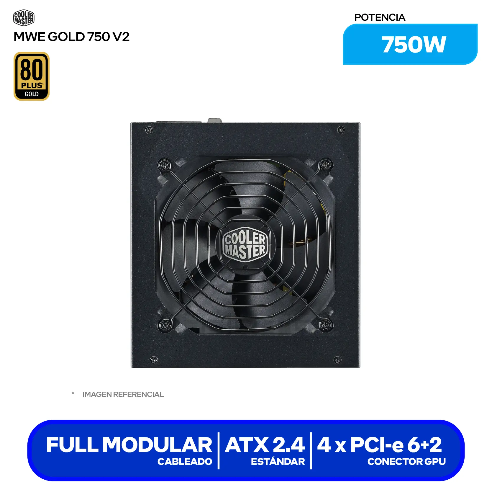Fuente de Poder Cooler Master MWE Gold 750 V2 750W (MPE-7501-AFAAG-U2) 80 Plus Gold, Full Modular