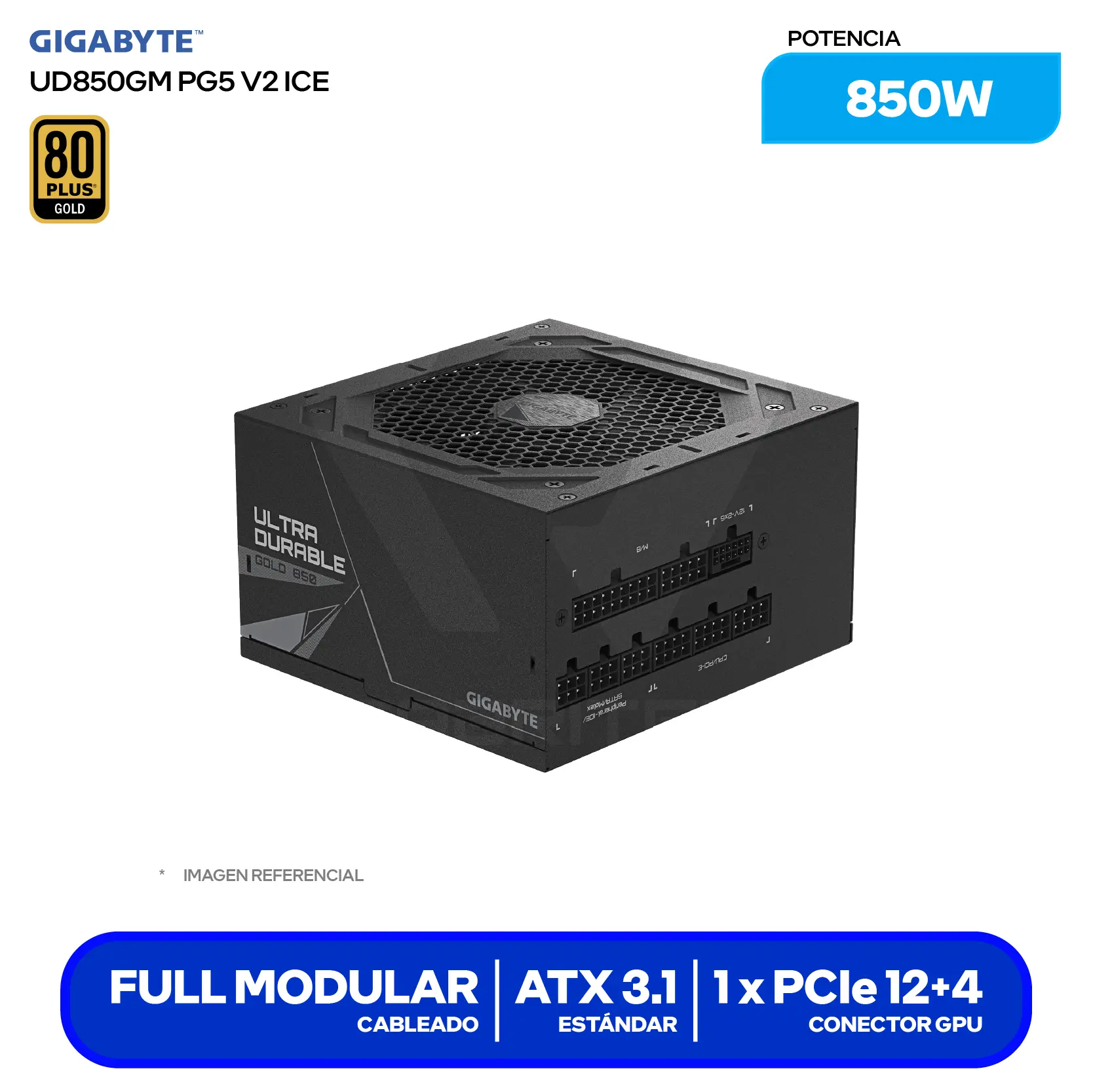 Fuente de Poder Gigabyte UD850GM PG5 V2 850W (28200-U85GB-1CUSR) 80 Plus Gold, Full Modular