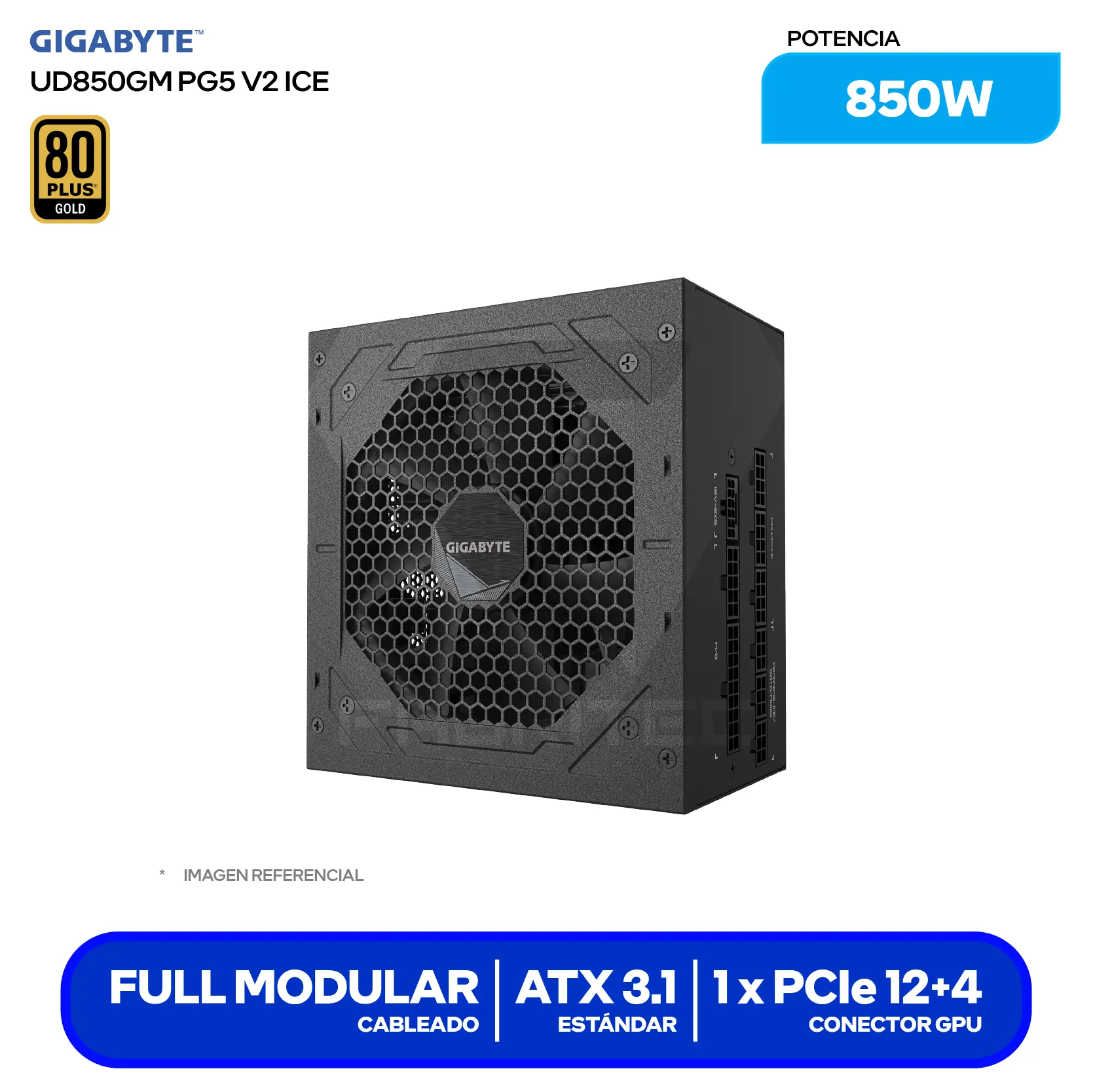 Fuente de Poder Gigabyte UD850GM PG5 V2 850W (28200-U85GB-1CUSR) 80 Plus Gold, Full Modular