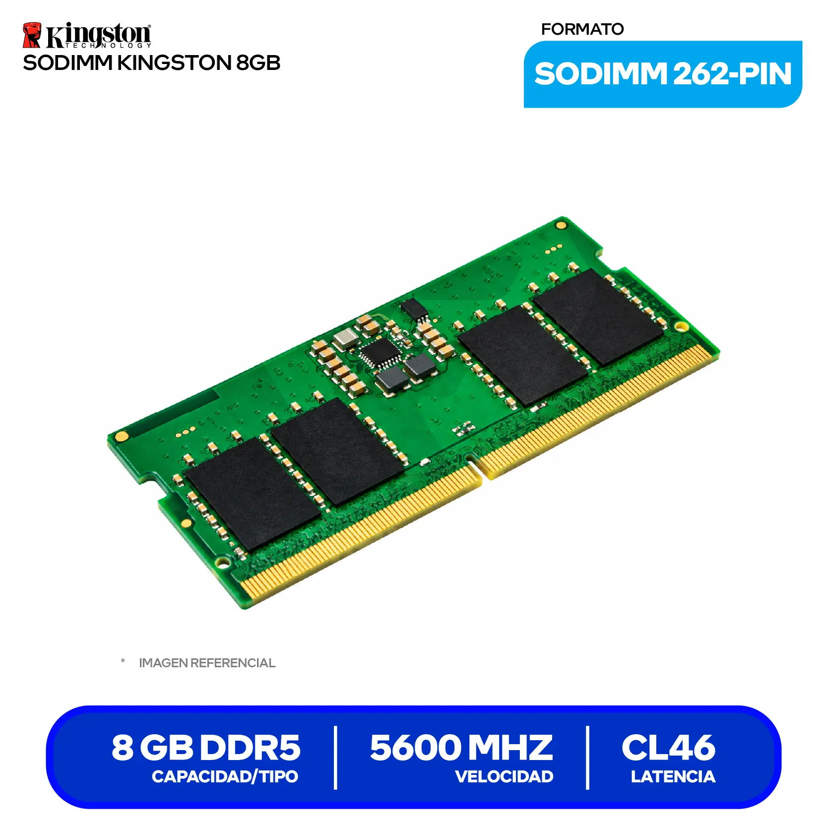 Memoria SO-DIMM Kingston (KCP556SS6-8) 8GB, DDR5, 5600 MHz