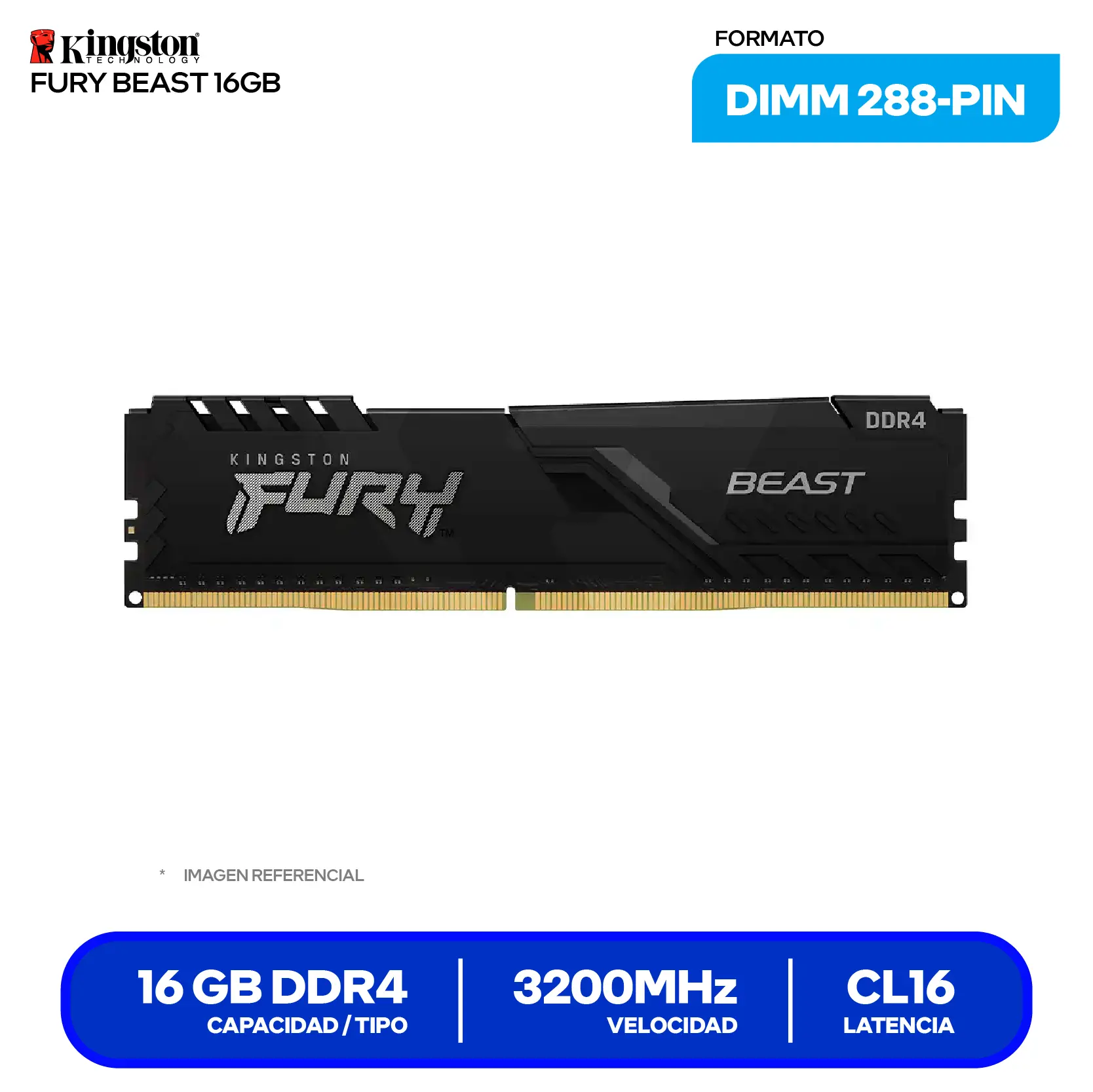 Memoria DIMM Kingston Fury Beast (KF432C16BB1-16) 16GB, DDR4, 3200 MHz