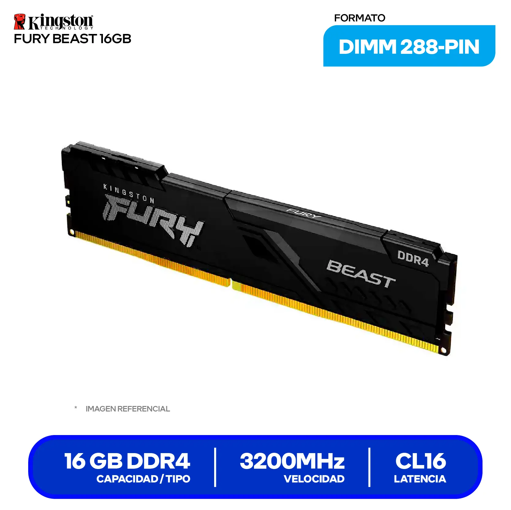 Memoria DIMM Kingston Fury Beast (KF432C16BB1-16) 16GB, DDR4, 3200 MHz