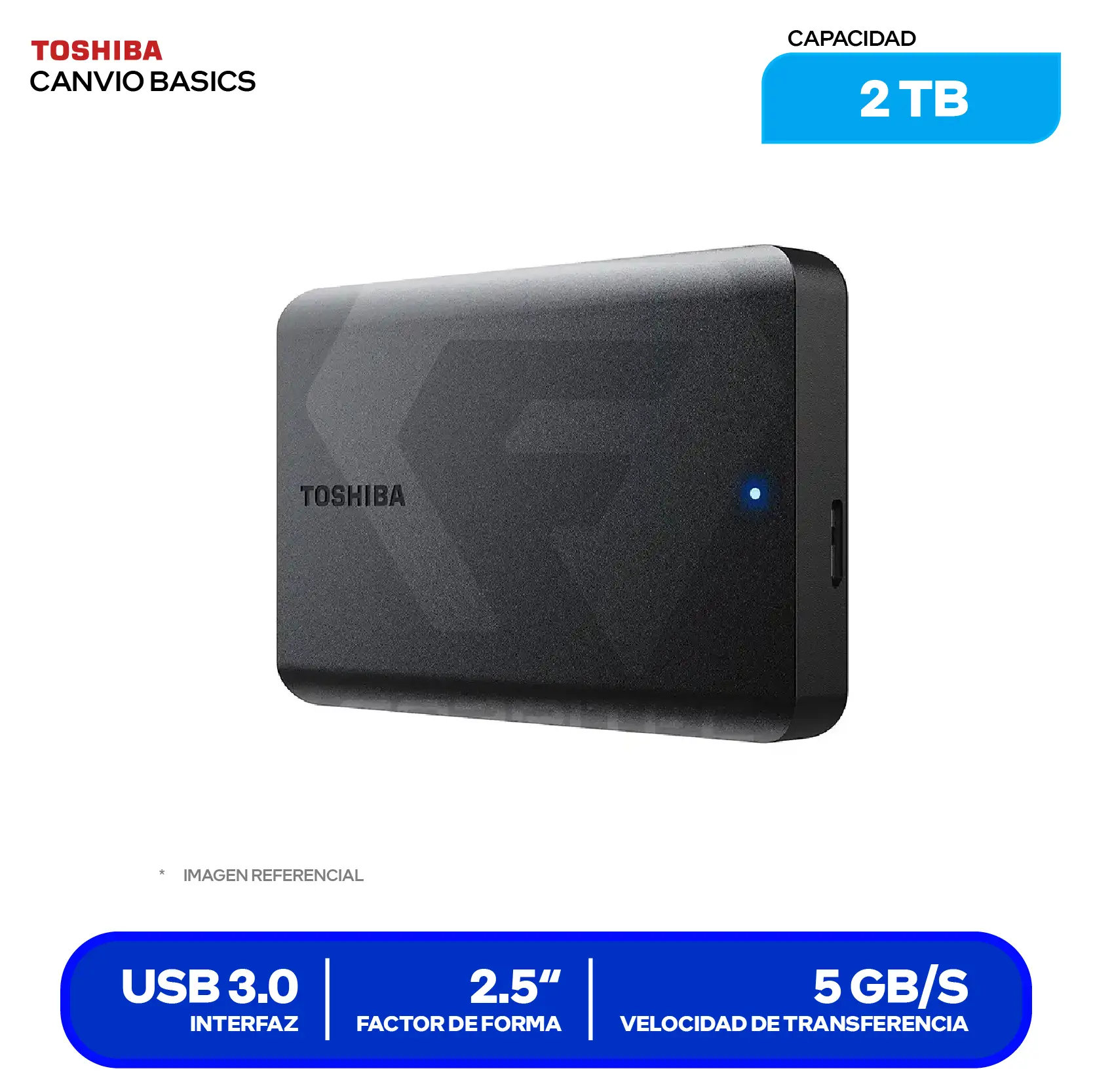 Disco Duro Externo Toshiba Canvio Basics 2TB (HDTB520XK3AA) USB 3.0, 2.5"